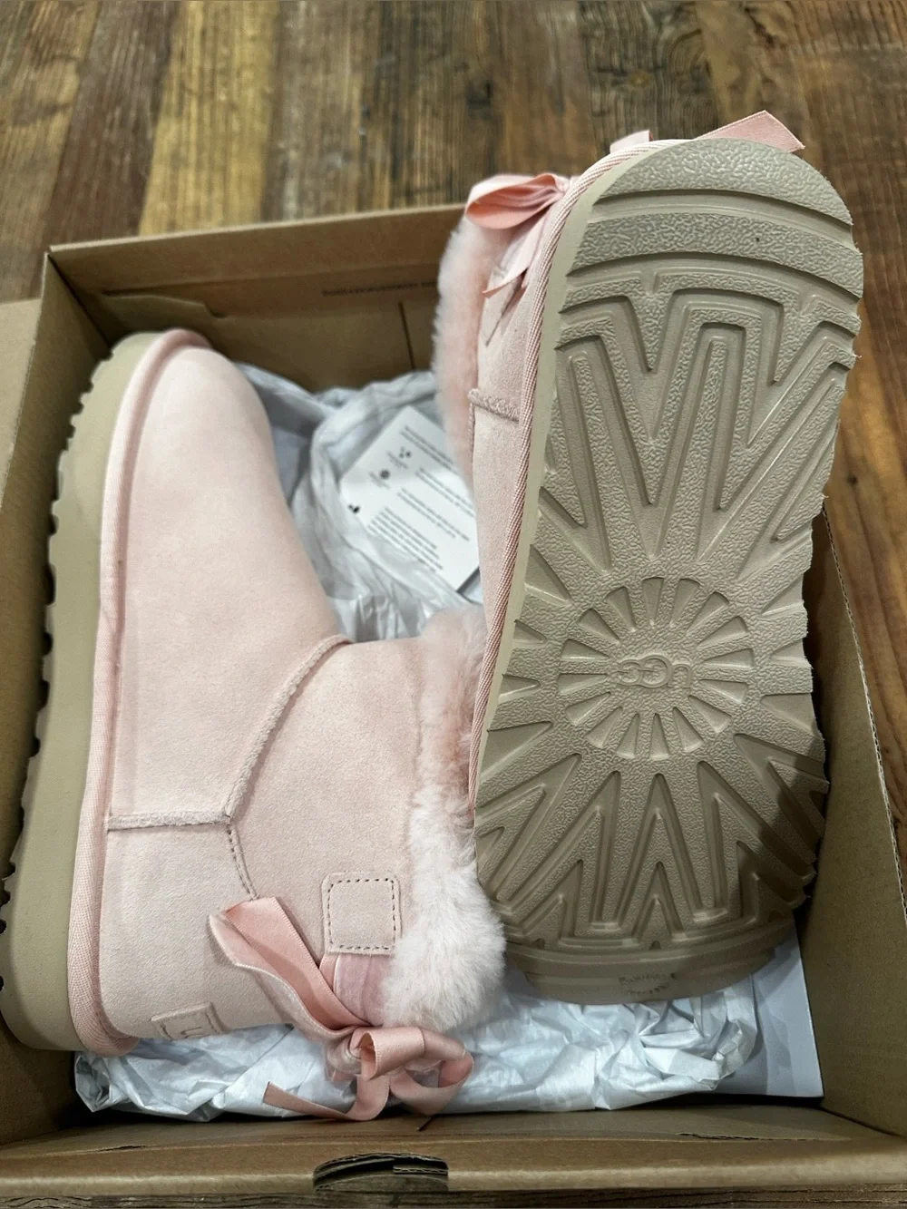 UGG Women's Blush Pink Shearling-Trim Bow Boots - Picture 2 of 5